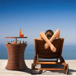 Blumfeldt Beerboy - Gartentisch , Stehtisch , Beistelltisch , Getränkekühler , Höhenverstellbare Tischplatte , 50cm Durchmesser , Polyrattan , Für Garten, Balkon Oder Terrasse , Wetterfest , Braun -Deutschland Garten Zier Verkaufs-Shop 1dbb125b13755061a899d0702ca4e58f