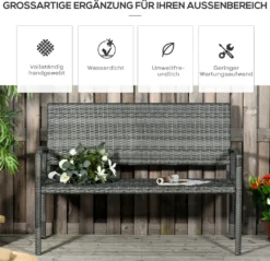 Outsunny Gartenbank, Sitzbank In Rattanoptik, Parkbank Mit Stahlrahmen, Balkonbank Für 2 Personen, Gartenmöbel, Bis 320 Kg Belastbar, Grau, 122 X 60 X 87cm -Deutschland Garten Zier Verkaufs-Shop 1e455454ad4d6d3183b678ac5ffe6469
