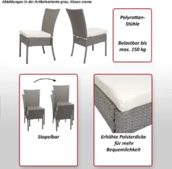 2er-Set Poly-Rattan Stuhl HWC-G19, Balkonstuhl Gartenstuhl, Stapelbar Braun, Kissen Creme -Deutschland Garten Zier Verkaufs-Shop 1f86011494e0cf68cbf789ea3fd05f21