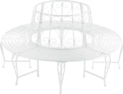 Baumbank Sorrent 160x84cm Rundbank 360° Gartenbank Parkbank Stahl Weiß