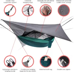 Topchances Camping Hängematte Mit Moskitonetz Und Tarp, Reise Zeltplane Für Outdoor,Wandern,Trekking (Grau+Dunkelgrün) -Deutschland Garten Zier Verkaufs-Shop 2028214550c92a46425b19132d05b947
