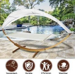 Wolketon Hängematte Hängematten Mit Gestell Und Sonnendach Hammock Aus Wetterfestem Lärchenholz Bis 200kg Stabhängematte Für 2 Personen Outdoor Und Indoor