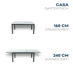HOME DELUXE - Gartentisch CASA - Schnell Ausziehbar 160 - 240 Cm, Aus Robustem Aluminium | Sitzgruppe, Gartensitzgruppe, Gartenmöbel, Ausziehtisch, Terrassentisch, Balkontisch -Deutschland Garten Zier Verkaufs-Shop 212efae01665a854f6a521c1db8e6499