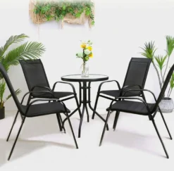 Gartenstuhle 4er Set Mit Armlehnen Aus Aluminium Wetterfest Stapelbare Gartenstühle Stahl Und Textilene Schwarz 20871 -Deutschland Garten Zier Verkaufs-Shop 2163c053d2512d42339befcf834ad477