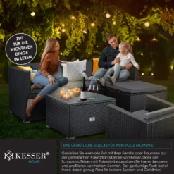 KESSER® Polyrattan Lounge Aruba – Gartenlounge Für 4-5 Personen Gartenmöbel-Set Sitzgruppe Aus 3er Gartensofa, Sessel, Hocker Und Beistelltisch Mit Sitzkissen - Für Garten, Terrasse Und Balkon, Farbe:Anthrazit -Deutschland Garten Zier Verkaufs-Shop 21a9a142a1c6229e9df1ed238e2361c3