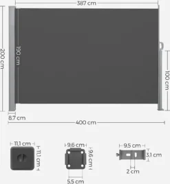 SONGMICS Seitenmarkise, Sichtschutz, 200 X 400 Cm, Ausziehbar Aus 220 G/m² Polyester,Blickdicht, Seitenrollo, Für Balkon, Terrasse, Garten, Anthrazit GSA204G02 -Deutschland Garten Zier Verkaufs-Shop 24439f8e4f7df77f0ce9f4a72b386bd6