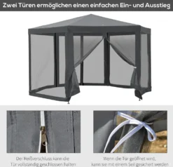 Outsunny Pavillon Gartenpavillon Mit Moskitonetz Partyzelt Gartenzelt Festzelt Zelt 6-eckig Polyester+Metall Grau 390x390x250cm -Deutschland Garten Zier Verkaufs-Shop 2449317c95abb9c81caf162cf5c75592