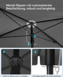 SONGMICS Sonnenschirm 200 X 125 Cm, UPF 50+, Sonnenschutz, Beidseitig Um 30° Knickbar, Höhenverstellbar, Mit Aufbewahrungstasche, Grau GPU25GY -Deutschland Garten Zier Verkaufs-Shop 2559984b0c45cadc08e5f56ed6455560