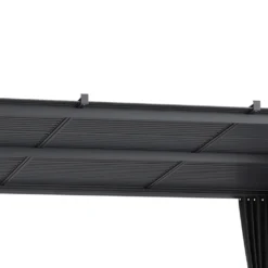 Outsunny Pergola, 3,65 X 2,55 M Pavillon, Terrassenüberdachung Mit Schiebedach, Gartenpavillon Mit Vorhängen, Für Garten, Hof, Alu+Metall, Dunkelgrau -Deutschland Garten Zier Verkaufs-Shop 2689f0c67f194c2970ed965eea5d1a92