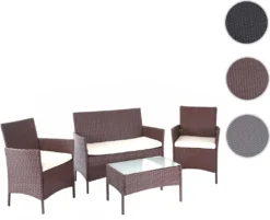 Poly-Rattan Garten-Garnitur HWC-D82, Sitzgruppe Lounge-Set Braun-meliert Mit Kissen Creme -Deutschland Garten Zier Verkaufs-Shop 26b353e254a93533285c1ab9cda1a0fb