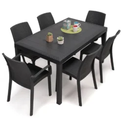 Rechteckiger Außentisch, Hartharzstruktur Mit Rattaneffekt, Italy, 150 X 90 X 72 Cm, Farbe Anthrazit -Deutschland Garten Zier Verkaufs-Shop 278256d0d7a7e75d8d234b0ff48ae43e