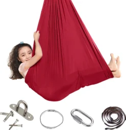 Topchances Kinder Hängematte, Indoor Therapie Schaukel Für Kinder 200 Kg Kapazität Therapeutische Schaukel Ideal Für Kinder Oder Erwachsene Autismus Therapie Revna,Rot,280*100cm