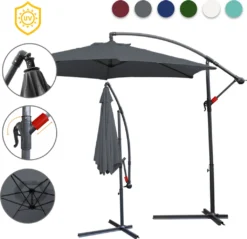EINFEBEN 3.5m Sonnenschirm Ampelschirm Balkonschirm Marktschirm UV40+ Gartenschirm,Grau