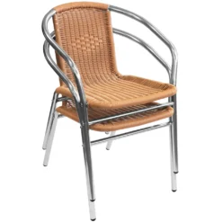 2 Stk. Aluminium Bistrostuhl Stapelbar Polyrattan Silber/Natur -Deutschland Garten Zier Verkaufs-Shop 286a132d232c200f3bce0e6a1bb05b0e