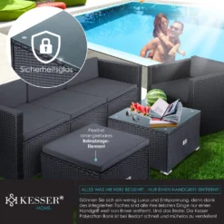 KESSER® Polyrattan Lounge Aruba – Gartenlounge Für 4-5 Personen Gartenmöbel-Set Sitzgruppe Aus 3er Gartensofa, Sessel, Hocker Und Beistelltisch Mit Sitzkissen - Für Garten, Terrasse Und Balkon, Farbe:Anthrazit -Deutschland Garten Zier Verkaufs-Shop 294aedc7454676e997e12d58208e0354