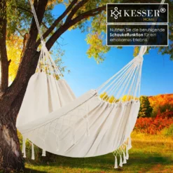 KESSER® Hängematte 300kg Belastbar 320x150cm Max. Belastbarkeit 300 Kg , 1-2 Personen , Atmungsaktiv Fransen Wetterfest Camping Garten Tuchhängematte Mehrpersonen, Farbe:Beige -Deutschland Garten Zier Verkaufs-Shop 2954c605a756f0c169a5d3e685c5ad9e