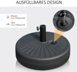 Outsunny Sonnenschirmständer 22 Kg Schirmständer Für Sonnenschirm Schirmstangen 38/48 Mm Sonnenschirmfuß Für Garten Terrasse Balkon Zement Schwarz Ø51 X 12H Cm