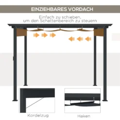 Outsunny Pergola 2,95 X 2,95 M Pavillon Terrassenüberdachung Mit Schiebedach Aluminium Polyester Grau -Deutschland Garten Zier Verkaufs-Shop 2a03297688004c7bcfadf043b1a84869