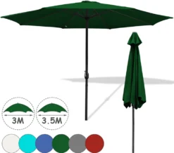 Lospitch 3.5m Sonnenschirm Gartenschirm Wasserabweisend Terrassenschirm UV40+ Mit Handkurbel Balkon Marktschirm,Grün,3.5m