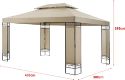 Festzelt Lanciano Pavillon Für Terrasse Oder Garten 400x300x265 Cm Anstellpavillon Gartenpavillon Sonnenschutz Mit Doppeldach Stahl Stahlgestell Beige -Deutschland Garten Zier Verkaufs-Shop 2b33d2a13d1564c19c4e4945c2200217