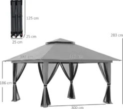 Outsunny Faltpavillon 4 X 4 M, Gartenpavillon Mit 4 Netzwänden, Pop-Up-Zelt Mit UV-Schutz, Partyzelt Mit Doppeldach, Tragetasche, Für Balkon, Campingplatz, Dunkelgrau -Deutschland Garten Zier Verkaufs-Shop 2be1b99a1acef499b3131b8bfbe42dea