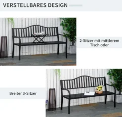 Outsunny Gartenbank Mit Ausziehbarem Tisch Für 2-3 Personen Parkbank Aus Metall Sitzbank Bank Terrassenbank Mit Rücken- & Armlehnen Gartenmöbel Schwarz 150 X 58,5 X 90 Cm -Deutschland Garten Zier Verkaufs-Shop 2cf1571b504e34e4bd5785883e937b4b