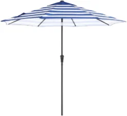 SONGMICS Sonnenschirm, Ø 290 Cm, Sonnenschutz, 8 Schirmrippen, UV-Schutz Bis UPF 50+, Knickbar, Mit Kurbel, Ohne Ständer, Outdoor, Garten, Balkon, Terrasse, Blau-weiß Gestreift GPU010Q01