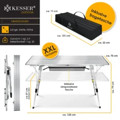 KESSER® Campingtisch Faltbar Klapptisch Camping Tisch Mit Aluminiumrahmen Aufrollbare Tischplatte Falttisch Klappbar Mit Höhenverstellung Inkl. Tragetasche Mit Trageband 90 X 53cm - Bis 30 Kg, Farbe:Silber (120 X 70cm) -Deutschland Garten Zier Verkaufs-Shop 2dfc1aa8695405c8d823557d009e1287