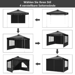 COBIZI Pavillon 3x3m Pop Up Faltpavillon Mit 4 Seitenwänden, Oben Mit Belüftungsloch, Wasserdicht, UV-Schutz 50+ Gartenzelt Partyzelt, Inkl .Tasche, 4 Sandsack, Schwarz -Deutschland Garten Zier Verkaufs-Shop 2f1479b9ffd0d0033ea0b41154564db7