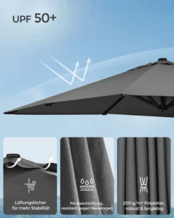 SONGMICS Sonnenschirm 290 X 290 Cm, UV-Schutz UPF 50+, Um 360° Drehbar, Mit Ständer, Befestigungsgurten Und Abdeckung, Rauchgrau GPU039G01 -Deutschland Garten Zier Verkaufs-Shop 306edfbd5fdefe2e83c1ba5d56f16cc0