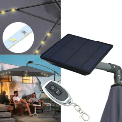 Lospitch 3.5m Sonnenschirm Gartenschirm Ampelschirm Mit Ständer UV40+ LED Solar Sonnenschutz,Grau,3.5m -Deutschland Garten Zier Verkaufs-Shop 3084b6a751f14fd3075a2eb84345f3cd