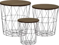Tisch Set Korb 3er Set - 3 Tische Mit 3 Deckeln - Tischplatte: Dunkel