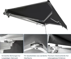 Lospitch Sonnenmarkise Manuelle Gelenkarmmarkise Markise Sonnenschutz, 3,5 X 3 M Alu/Polyester Anti-UV Und Wasserfest Terrasse Oder Garten Grau -Deutschland Garten Zier Verkaufs-Shop 30f2a610480a92c2003e8b2201152ec7