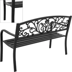 ECD Germany Gartenbank Mit Armlehnen & Rückenlehne Mit Muster, Schwarz, Aus Stahl Und Gusseisen, Wetterfeste Terrassenbank, Metallbank Für Garten Terrasse -Deutschland Garten Zier Verkaufs-Shop 31830ec74f4849def0eade64758e8309