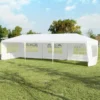 COSTWAY 3x9m Gartenpavillon Partyzelt Mit 5 Abnehmbaren Seitenwände Bierzelt UV Schutz Gartenzelt Faltpavillon Weiß