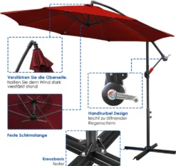 EINFEBEN 3m Sonnenschirm Gartenschirm Mit LED Solar Ampelschirm Pavillon Kurbelsonnenschirm Alu,Rot,3m -Deutschland Garten Zier Verkaufs-Shop 32df2c6f39a3fca7c725ccab173caecd 1