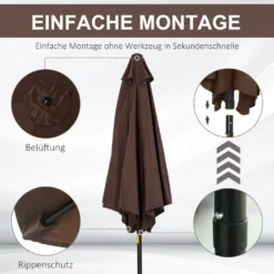 Outsunny Knickschirm Sonnenschirm Gartenschirm Marktschirm Mit Handkurbel Alu 180/㎡ Polyester Braun ∅2,7 X 2,35 M -Deutschland Garten Zier Verkaufs-Shop 33355b80211140e574a404602ea4a48d