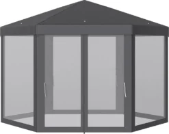 Outsunny Pavillon Gartenpavillon Mit Moskitonetz Partyzelt Gartenzelt Festzelt Zelt 6-eckig Polyester+Metall Grau 390x390x250cm