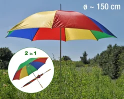 Strandschirm 125cm Regenschirm 2in1 Sonnenschirm Regenbogenfarben Mit 8 Rippen