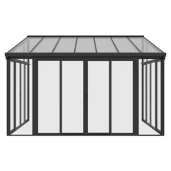 Juskys Wintergarten 12,5 M² - Mit Kristallklaren Wänden, Doppel-Schiebetüren & UV-Schutz – Wasserdicht & Winterfeste Überdachung Aus Aluminium - Grau