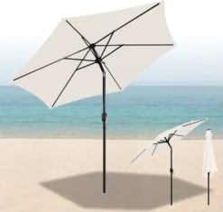 EINFEBEN 2.7m Sonnenschirm Marktschirm Mit Handkurbel UV40+ Outdoor-Schirm Terrassen Gartenschirm,Beige