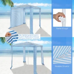 COSTWAY 204x207cm Strandschirm Mit Seitenwand Sonnenschirm Inkl. Tragetasche & 4 Sandsäcke Strandzelt Strandmuschel Sonnenschutz Hellblau -Deutschland Garten Zier Verkaufs-Shop 355ed557b86f824db89ed62410ec4238