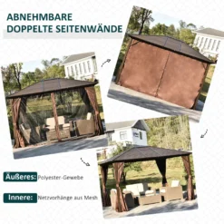 Outsunny Gartenpavillon Pavillon 300L X 365B X 262H Cm Gartenzelt Festzelt Partyzelt Mit 4 X Doppel-Seitenteile Wetterfest Aluminium Polyester Bronze -Deutschland Garten Zier Verkaufs-Shop 35a8d5b20aeff1cfbc0672def172af05