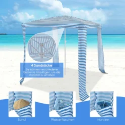 COSTWAY 204x207cm Strandschirm Mit Seitenwand Sonnenschirm Inkl. Tragetasche & 4 Sandsäcke Strandzelt Strandmuschel Sonnenschutz Hellblau -Deutschland Garten Zier Verkaufs-Shop 35c27c5eef8d164662e2a18d3515bc7b