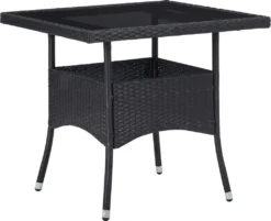 VidaXL Garten-Esstisch Schwarz Poly Rattan Und Glas