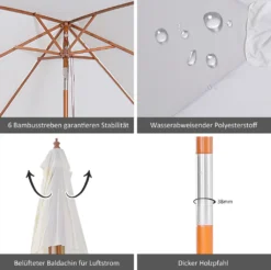 Outsunny Sonnenschirm, Knickbarer Gartenschirm, Strandschirm, 3-stufig Einstellbar, Holz+Polyester, Creme, 200 X 150 X 230 Cm -Deutschland Garten Zier Verkaufs-Shop 39a128aced26ff8886b803c957bcbf06