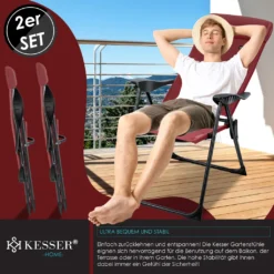 KESSER® 2er Set Gartenstuhl Hochlehner Alu Klappstuhl 7-Fach Verstellbar Mit Armlehnen Atmungsaktiv Klappbar Campingstuhl Balkonstuhl Klappsessel Garten Terrasse, Farbe:Bordeaux -Deutschland Garten Zier Verkaufs-Shop 3acb45ae95584534cdb631d18dddd8ff