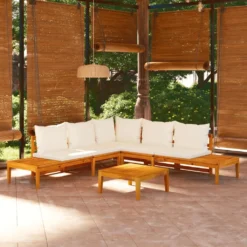VidaXL 4-tlg. Garten-Lounge-Set Mit Cremeweißen Kissen Akazienholz