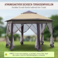 Outsunny Gartenpavillon Faltpavillon 4 X 4 M Pop-Up-Zelt Partyzelt Inkl. Tragetasche 6 Seitenteile Doppeldach Sechseckig Braun+Beige -Deutschland Garten Zier Verkaufs-Shop 3dad4704adbc35d4b82f3d82c2a510ef