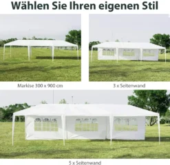 COSTWAY 3x9m Gartenpavillon Partyzelt Mit 5 Abnehmbaren Seitenwände Bierzelt UV Schutz Gartenzelt Faltpavillon Weiß -Deutschland Garten Zier Verkaufs-Shop 3e8fab9e50c39d2b9fae521fc0b04d49